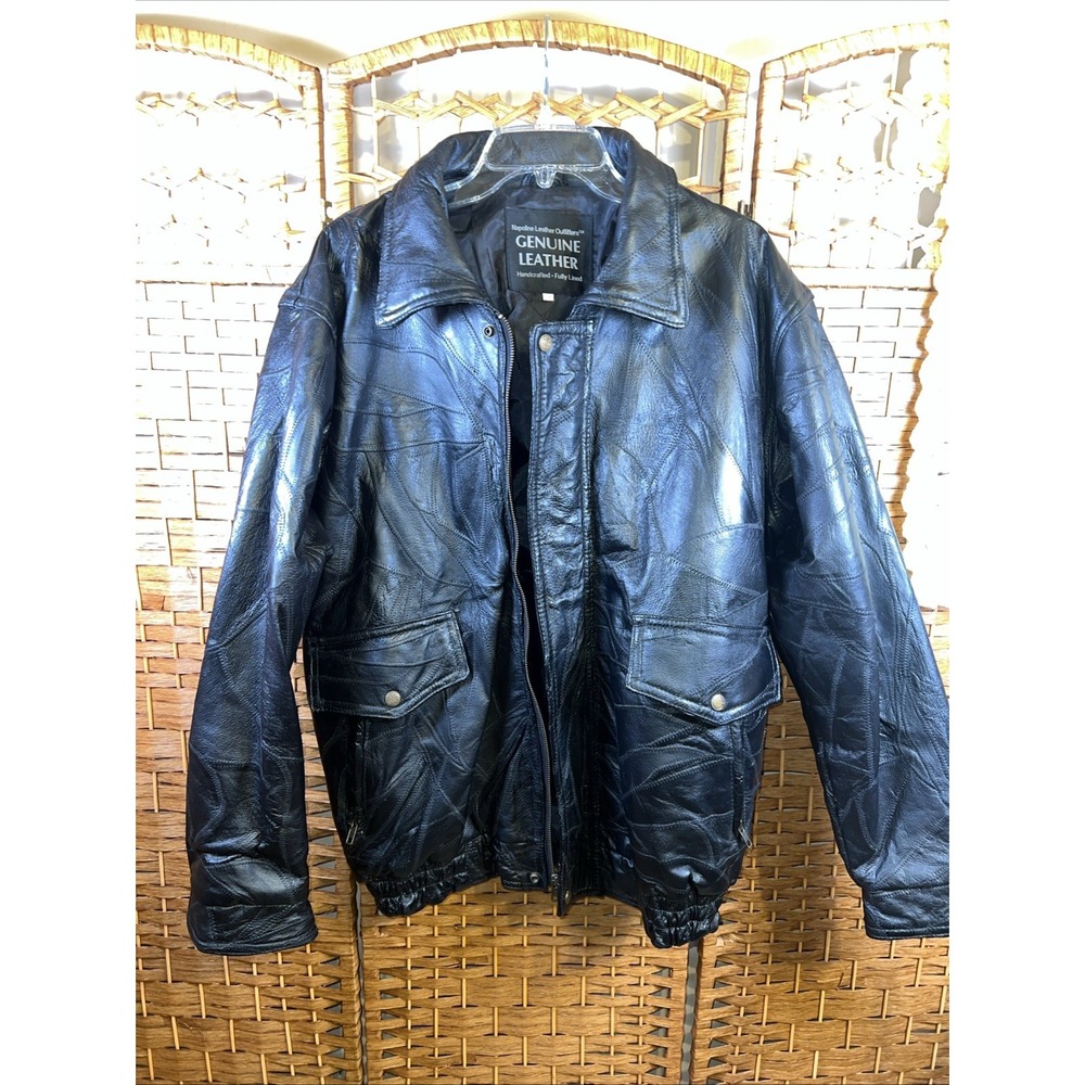 Vintage 90s Napoline Leather Outfitters Bomber Jacket Men's XL Genuine Leather